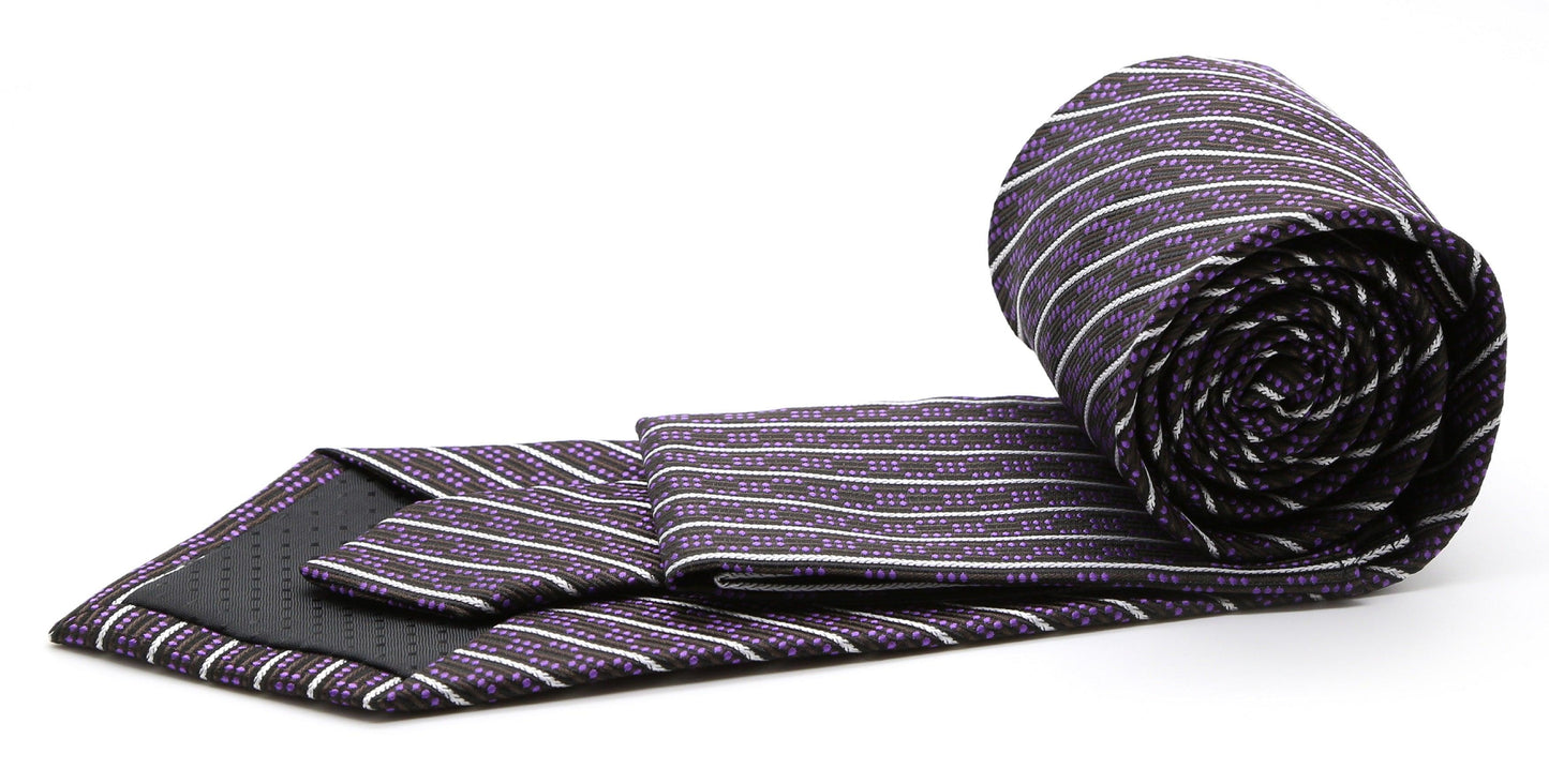 Mens Dads Classic Purple Striped Pattern Business Casual Necktie & Hanky Set C-5 - Ferrecci USA