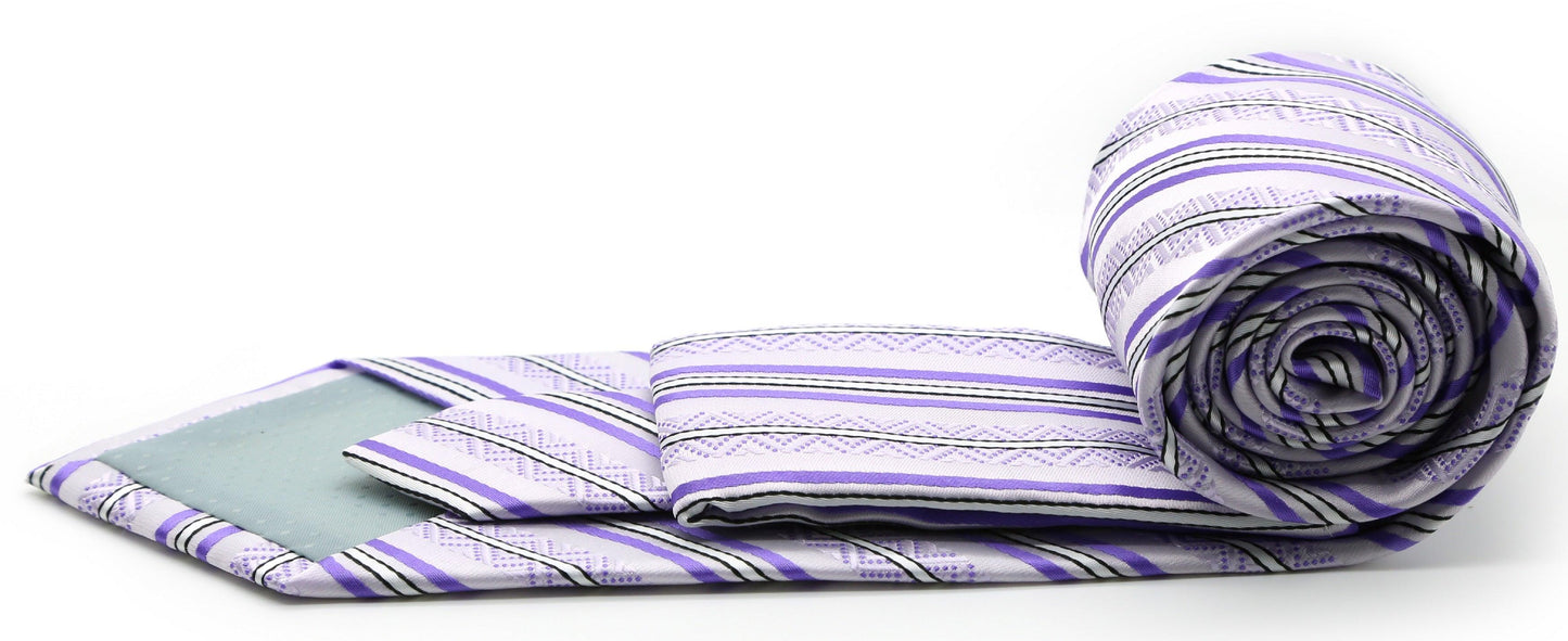 Mens Dads Classic Purple Striped Pattern Business Casual Necktie & Hanky Set H-12 - Ferrecci USA