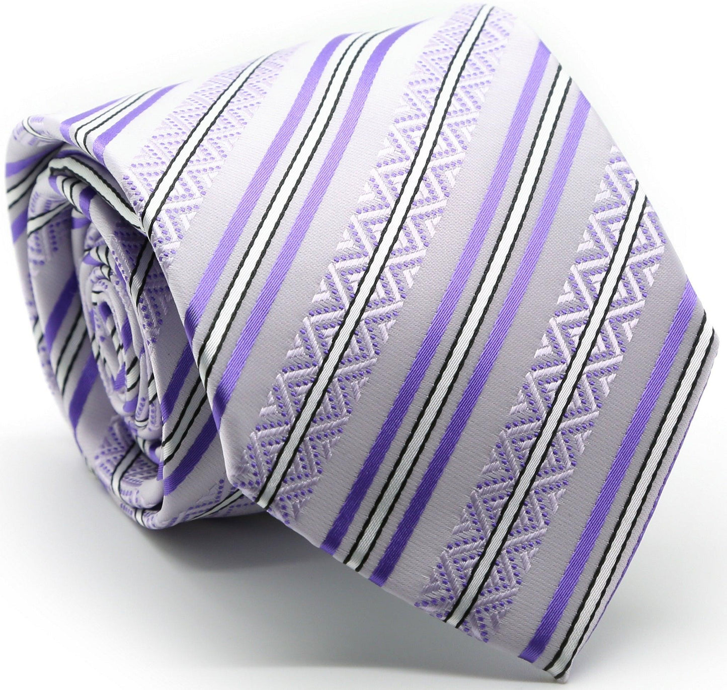 Mens Dads Classic Purple Striped Pattern Business Casual Necktie & Hanky Set H - Ferrecci USA