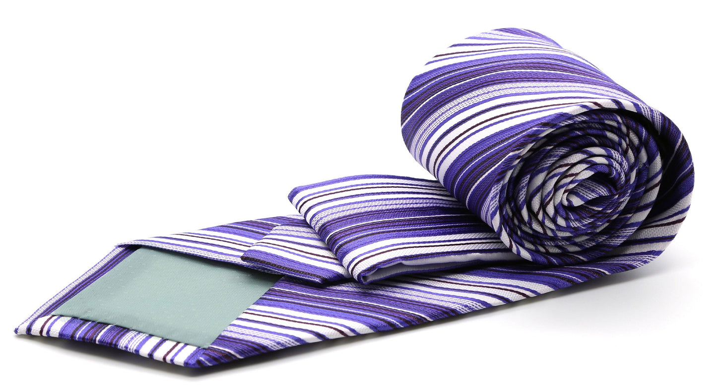 Mens Dads Classic Purple Striped Pattern Business Casual Necktie & Hanky Set S-12 - Ferrecci USA
