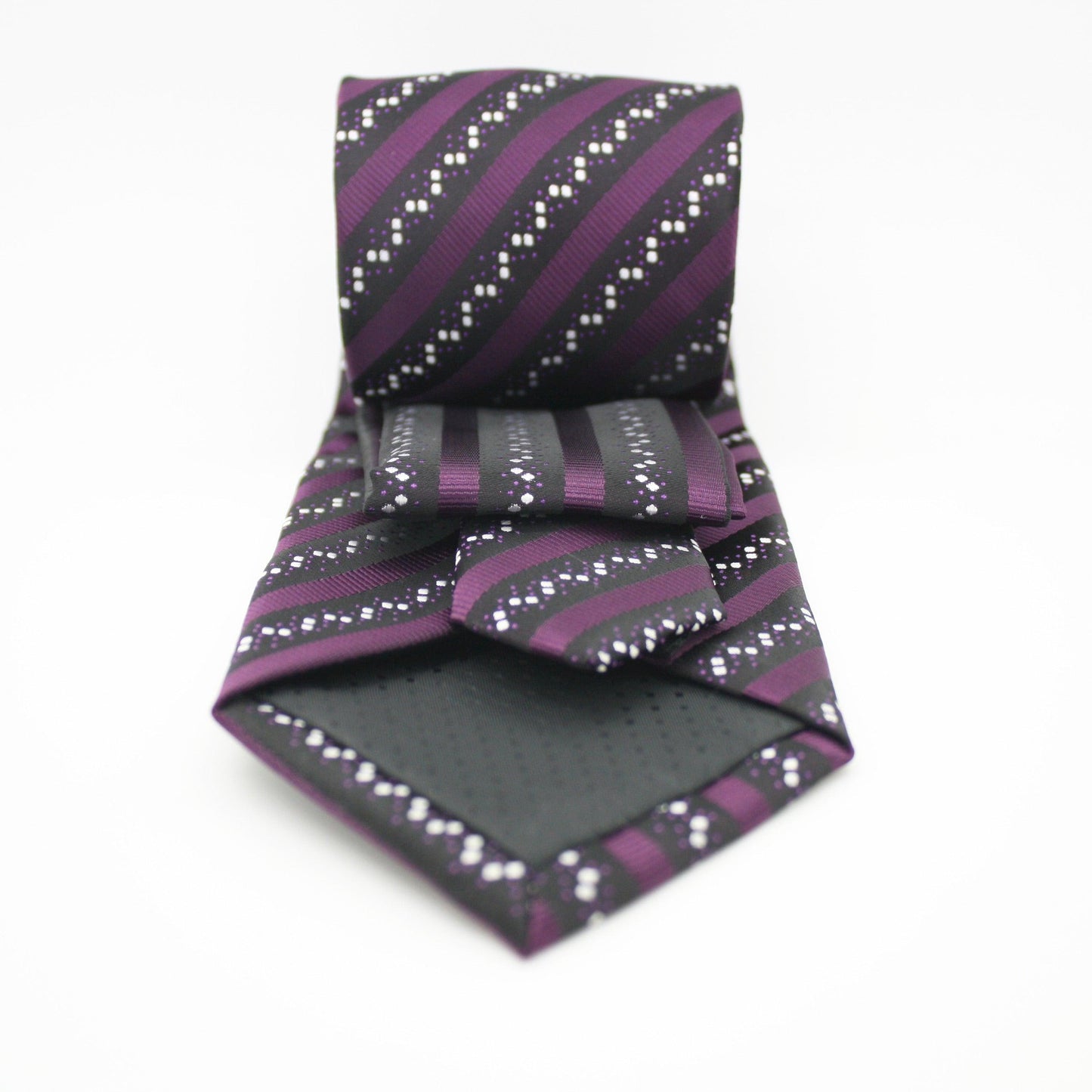 Mens Dads Classic Purple Striped Pattern Business Casual Necktie & Hanky Set ZO-7 - Ferrecci USA