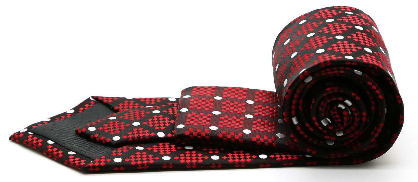 Mens Dads Classic Red Circle Pattern Business Casual Necktie & Hanky Set XO-2 - Ferrecci USA