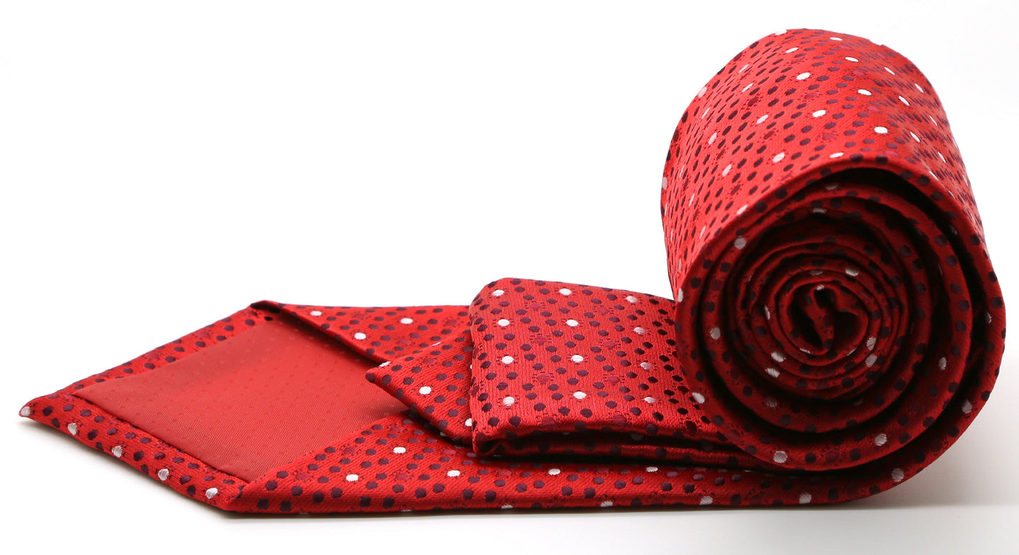 Mens Dads Classic Red Dot Pattern Business Casual Necktie & Hanky Set M-9 - Ferrecci USA