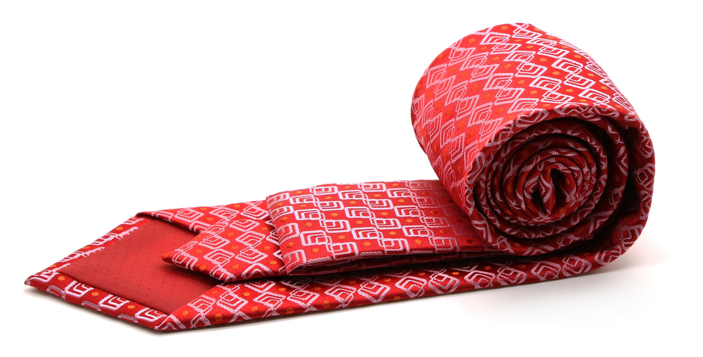 Mens Dads Classic Red Geometric Pattern Business Casual Necktie & Hanky Set G-4 - Ferrecci USA