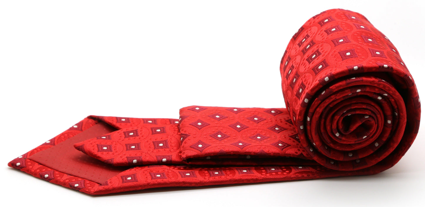 Mens Dads Classic Red Geometric Pattern Business Casual Necktie & Hanky Set I-3 - Ferrecci USA