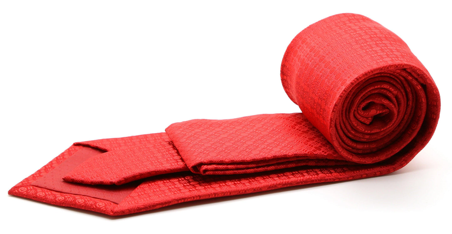 Mens Dads Classic Red Geometric Pattern Business Casual Necktie & Hanky Set R-1 - Ferrecci USA