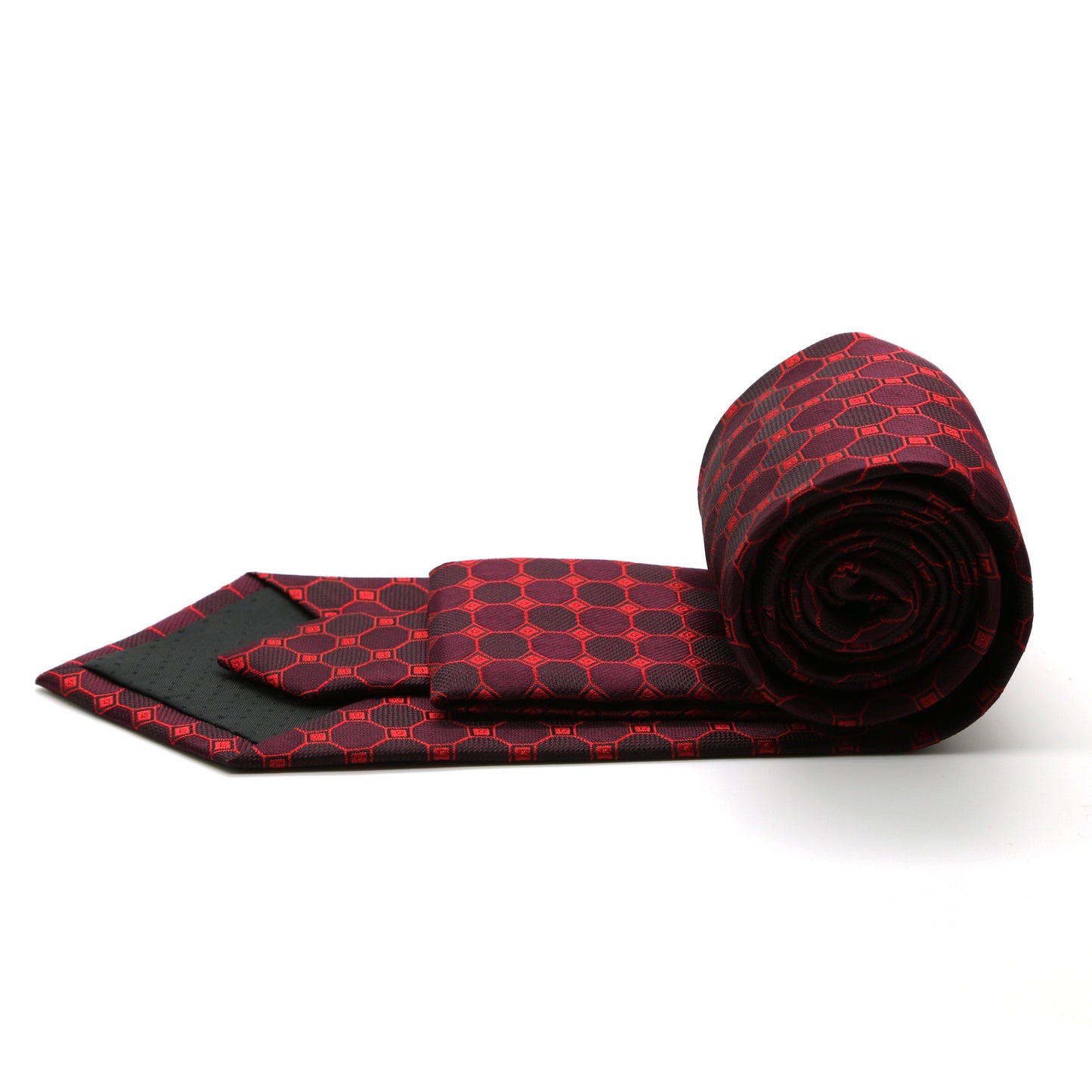 Mens Dads Classic Red Geometric Pattern Business Casual Necktie & Hanky Set W-6 - Ferrecci USA
