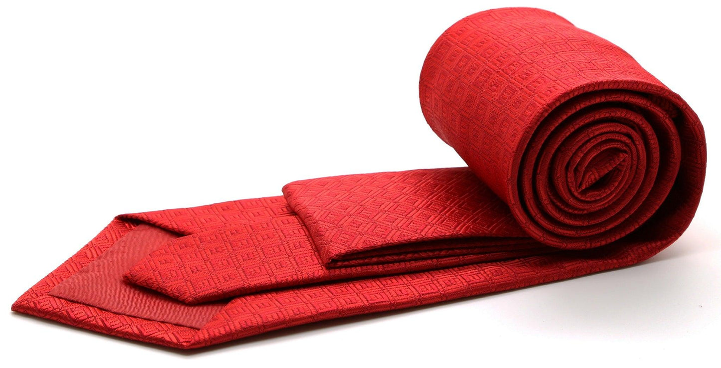 Mens Dads Classic Red Geometric Pattern Business Casual Necktie & Hanky Set Y-11 - Ferrecci USA
