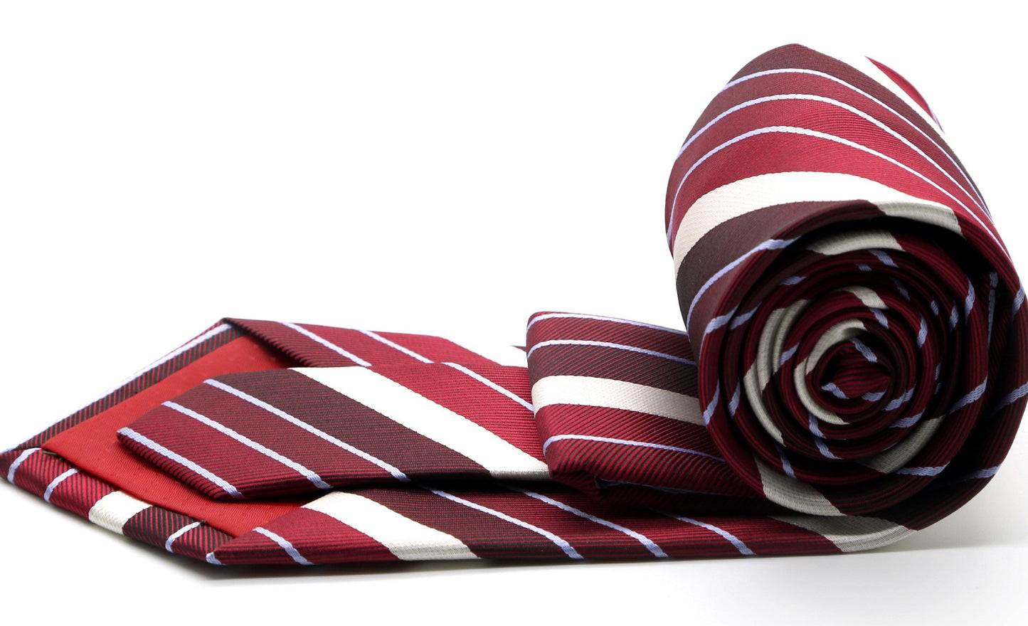 Mens Dads Classic Red Striped Pattern Business Casual Necktie & Hanky Set EO-7 - Ferrecci USA