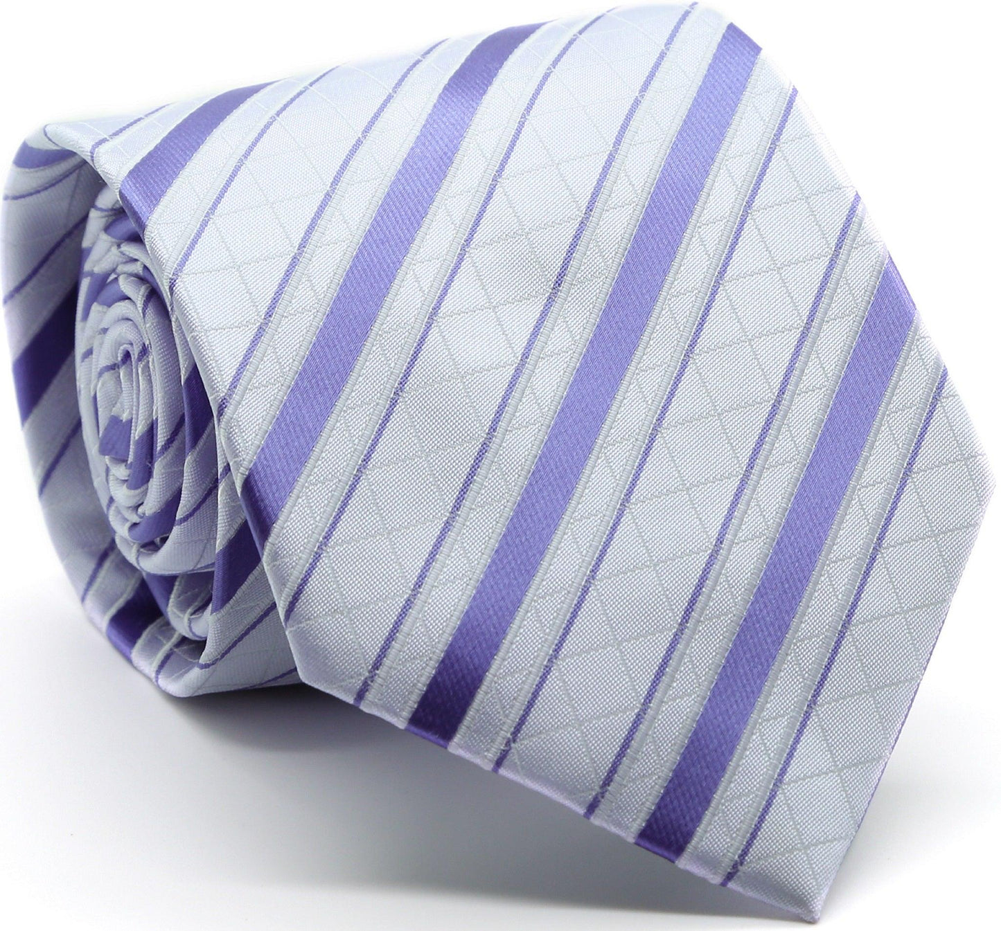 Mens Dads Classic Striped Pattern Business Casual Necktie & Hanky Set Q - Ferrecci USA