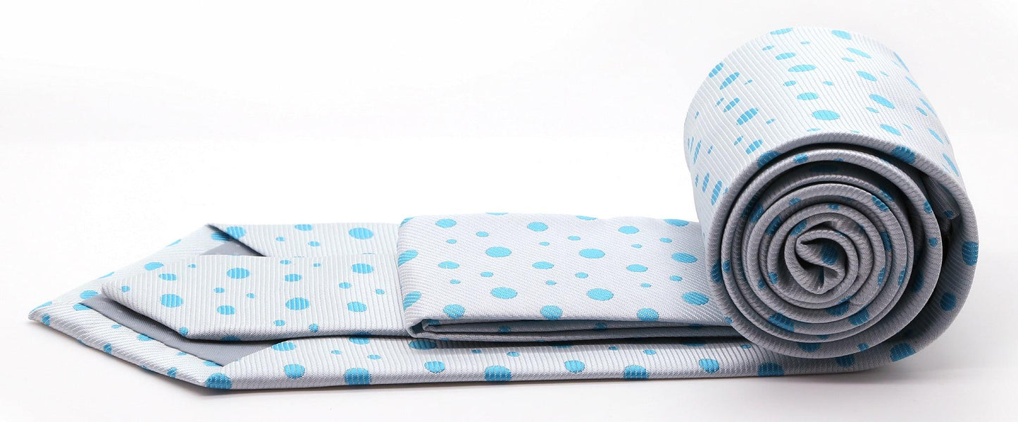 Mens Dads Classic Turquoise Circle Pattern Business Casual Necktie & Hanky Set MO-6 - Ferrecci USA