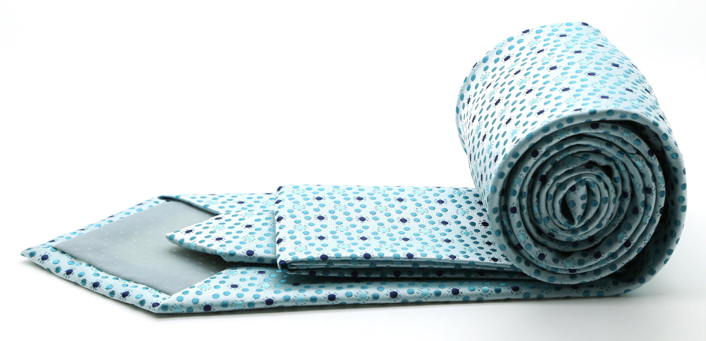 Mens Dads Classic Turquoise Dot Pattern Business Casual Necktie & Hanky Set M-4 - Ferrecci USA
