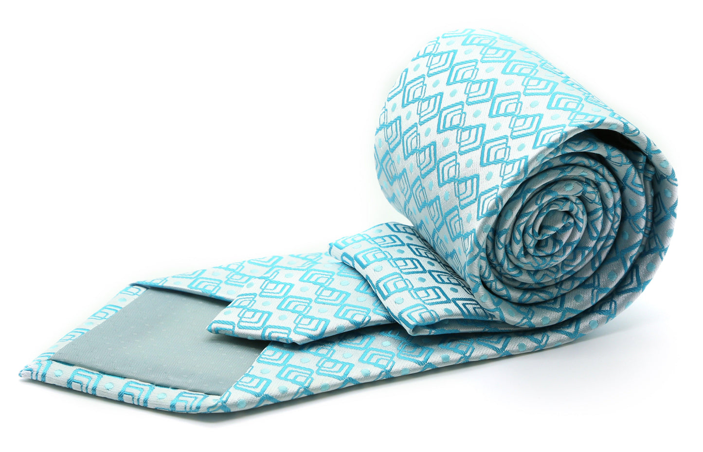 Mens Dads Classic Turquoise Geometric Pattern Business Casual Necktie & Hanky Set G-6 - Ferrecci USA