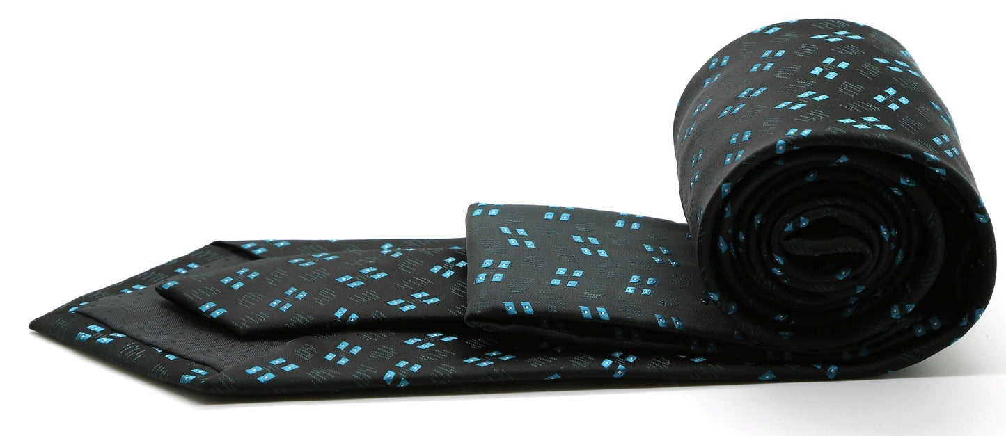 Mens Dads Classic Turquoise Geometric Pattern Business Casual Necktie & Hanky Set QO-6 - Ferrecci USA
