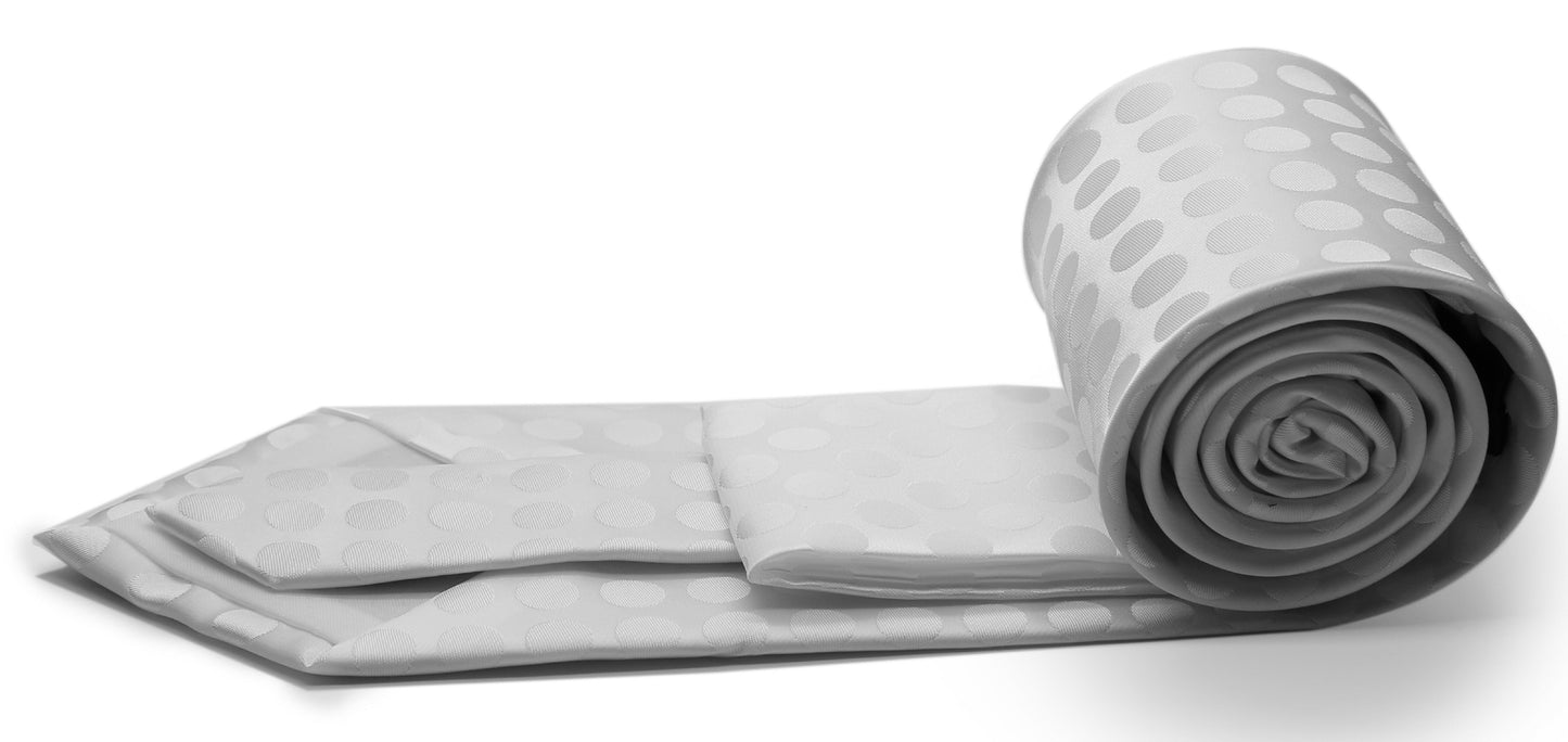 Mens Dads Classic White Circle Pattern Business Casual Necktie & Hanky Set PO-3 - Ferrecci USA