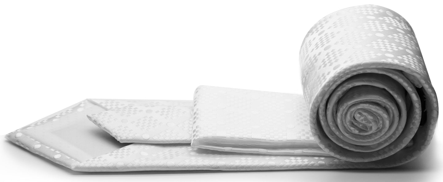 Mens Dads Classic White Circle Pattern Business Casual Necktie & Hanky Set XO-6 - Ferrecci USA