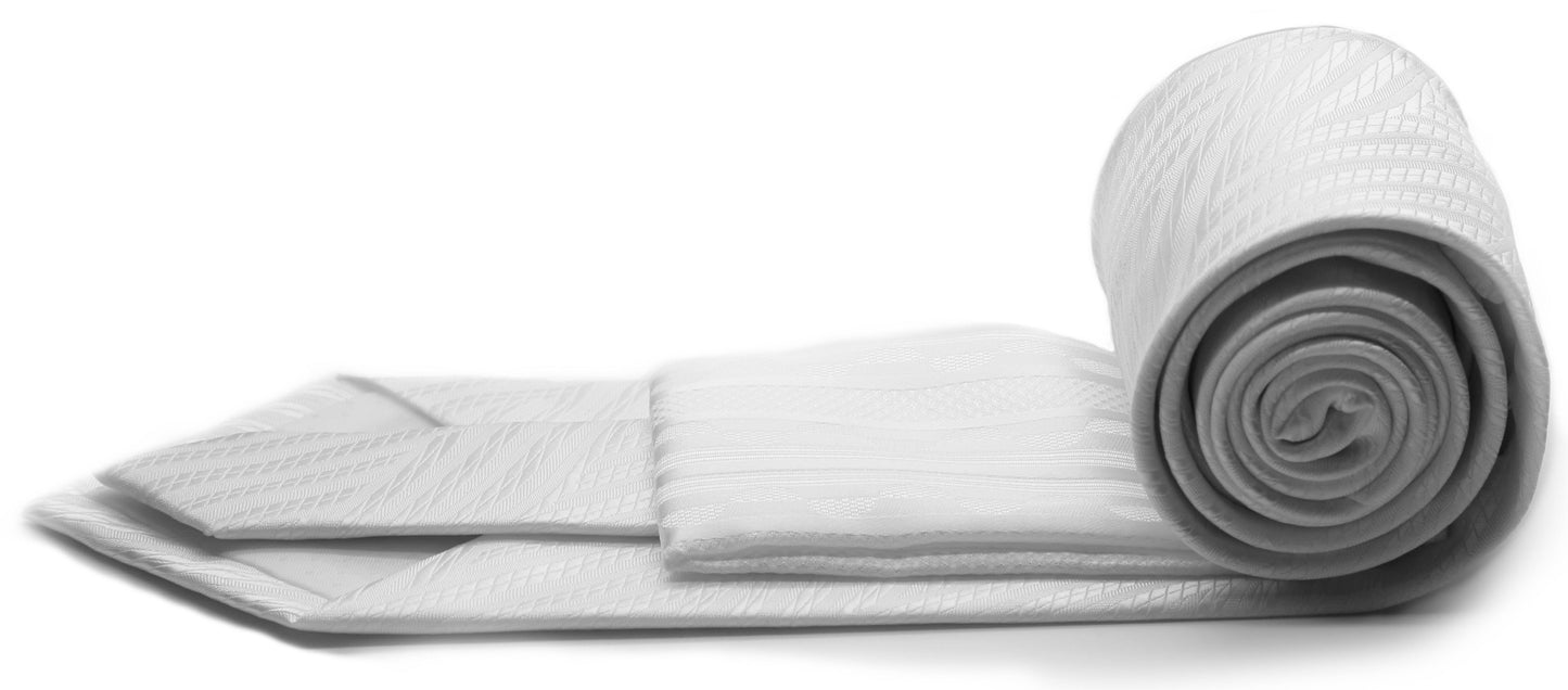 Mens Dads Classic White Geometric Pattern Business Casual Necktie & Hanky Set IO-9 - Ferrecci USA