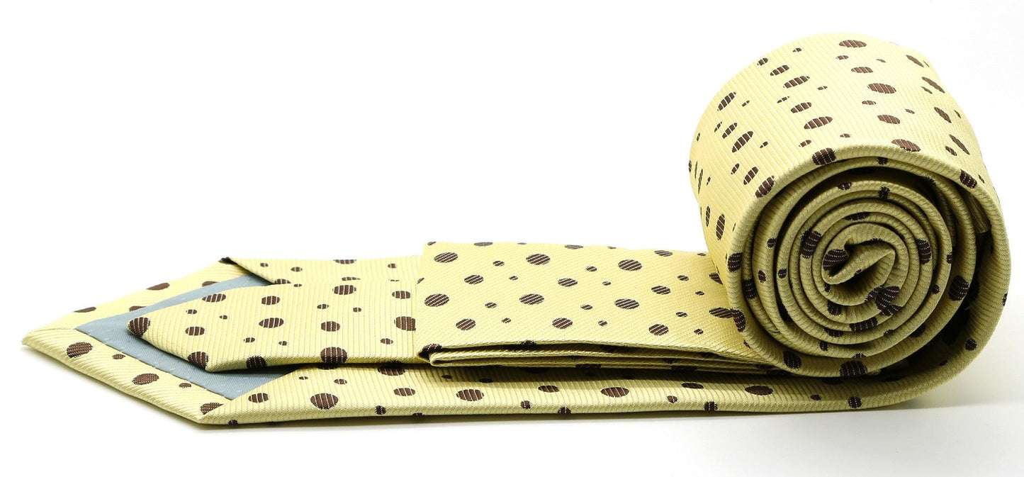 Mens Dads Classic Yellow Circle Pattern Business Casual Necktie & Hanky Set MO-8 - Ferrecci USA