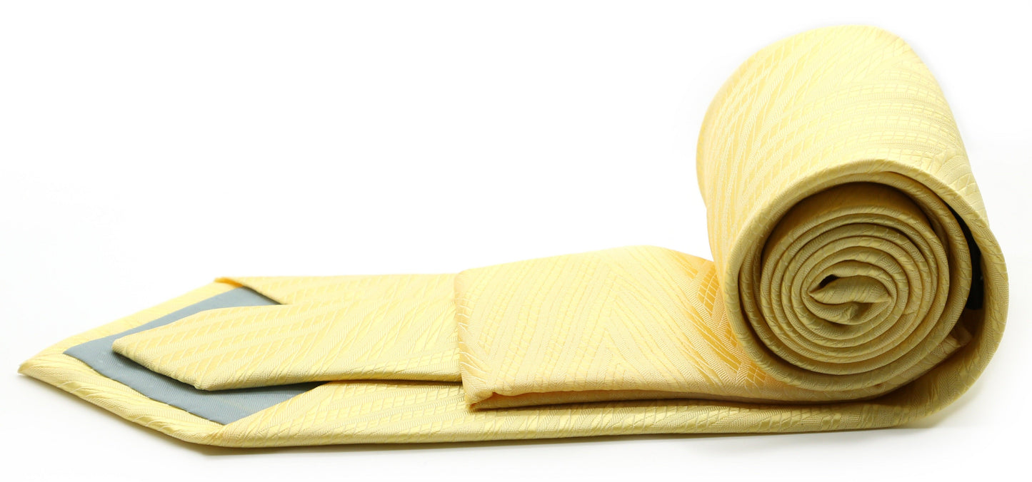 Mens Dads Classic Yellow Geometric Pattern Business Casual Necktie & Hanky Set IO-8 - Ferrecci USA