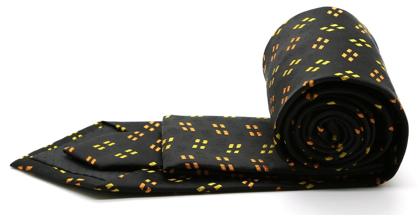 Mens Dads Classic Yellow Geometric Pattern Business Casual Necktie & Hanky Set QO-5 - Ferrecci USA