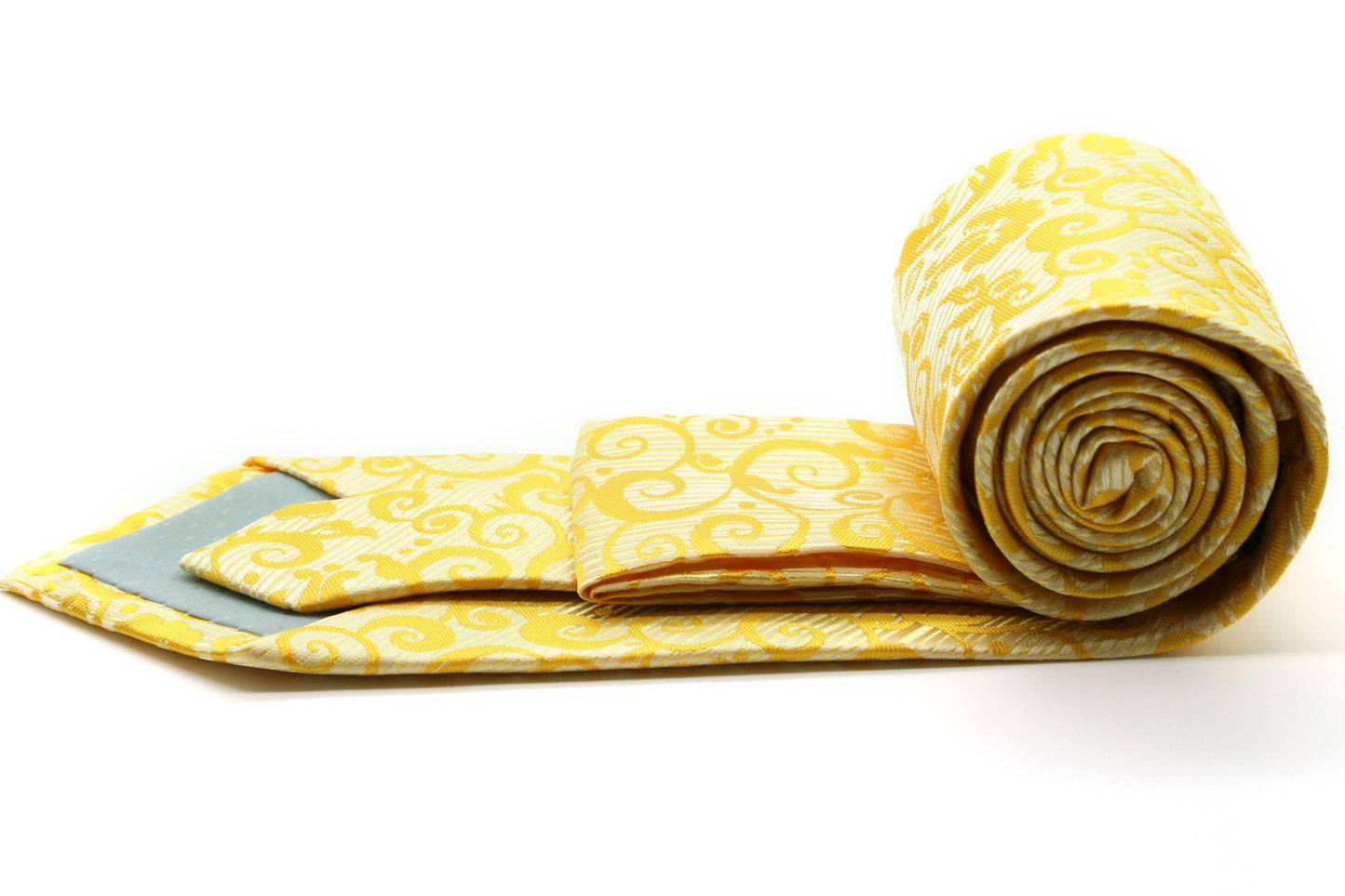 Mens Dads Classic Yellow Paisley Pattern Business Casual Necktie & Hanky Set FO-8 - Ferrecci USA