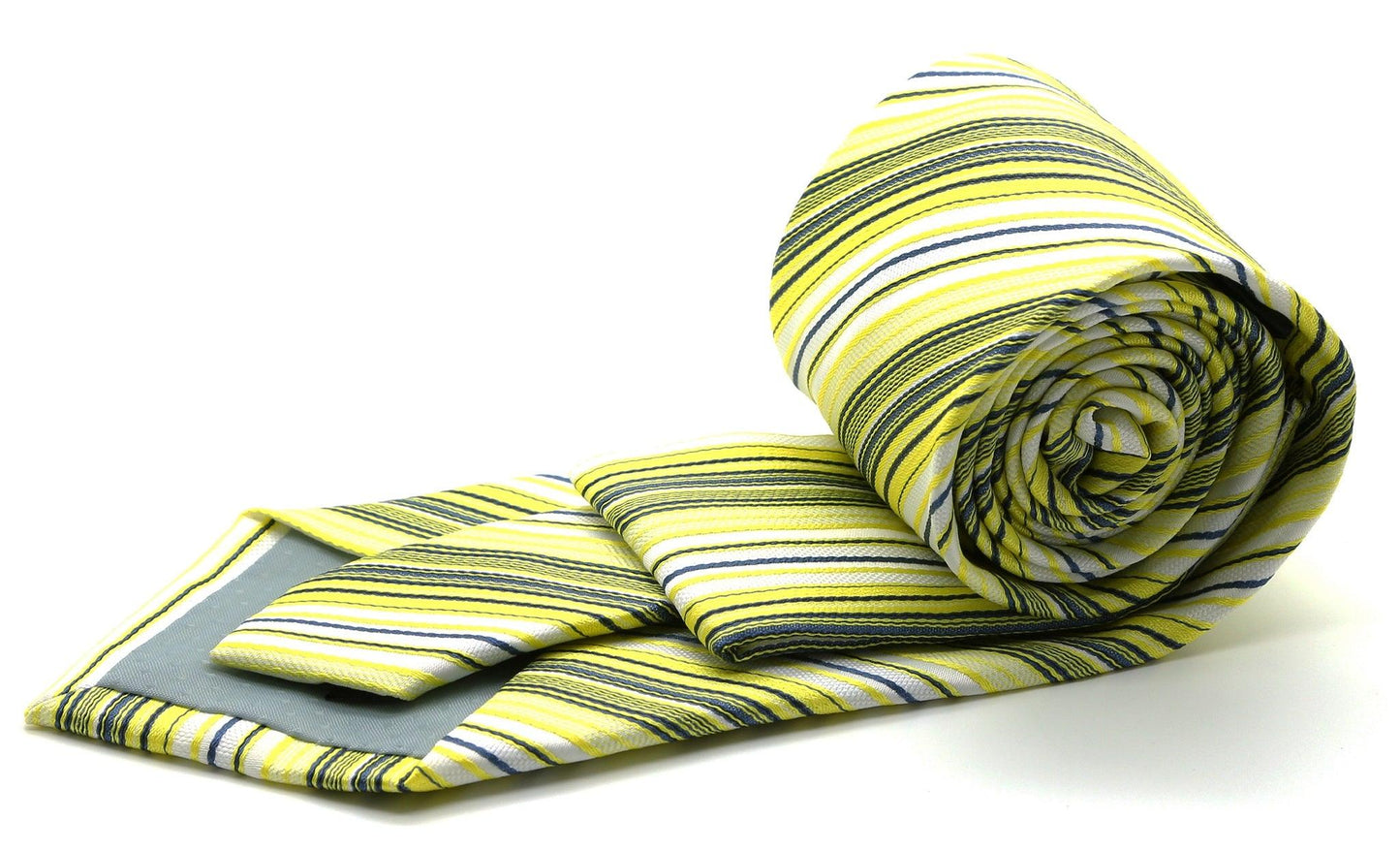 Mens Dads Classic Yellow Striped Pattern Business Casual Necktie & Hanky Set S-5 - Ferrecci USA