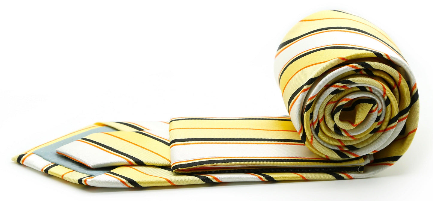 Mens Dads Classic Yellow Striped Pattern Business Casual Necktie & Hanky Set U-2 - Ferrecci USA