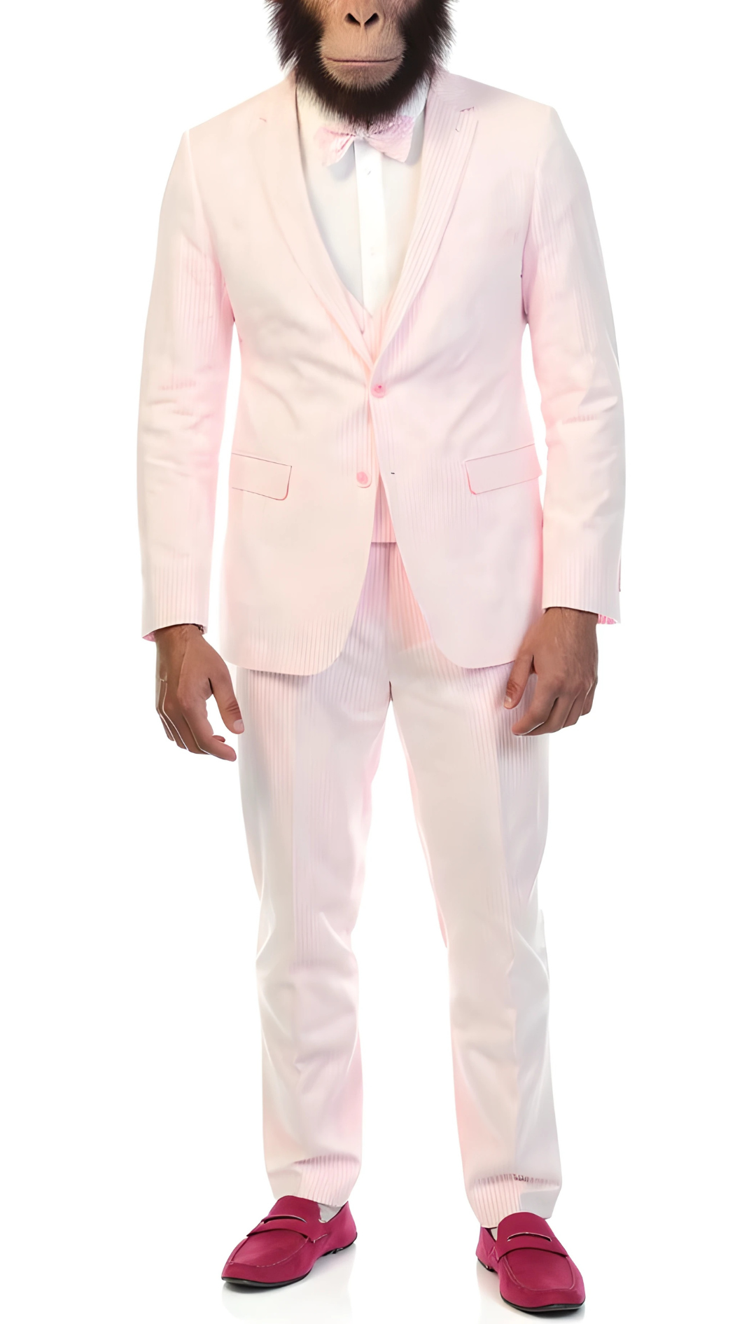 Men's Slim Fit Two Button Pink Seersucker Suit