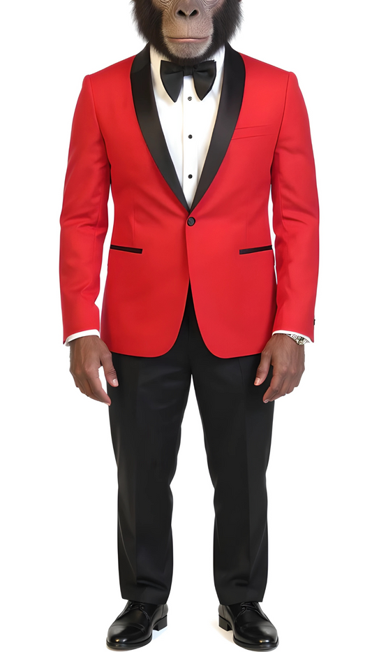 Primate Press Men's Reno Red and Black Slim Fit Shawl Lapel Two Piece Tuxedo Suit Set
