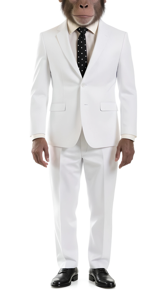 The Chimp Classic White Slim Fit Notch Lapel 2 Piece Suit