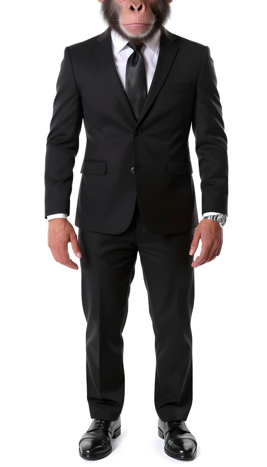 The Chimp Classic Black Slim Fit Notch Lapel 2 Piece Suit