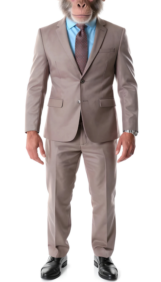 The Chimp Classic Taupe Slim Fit Notch Lapel 2 Piece Suit