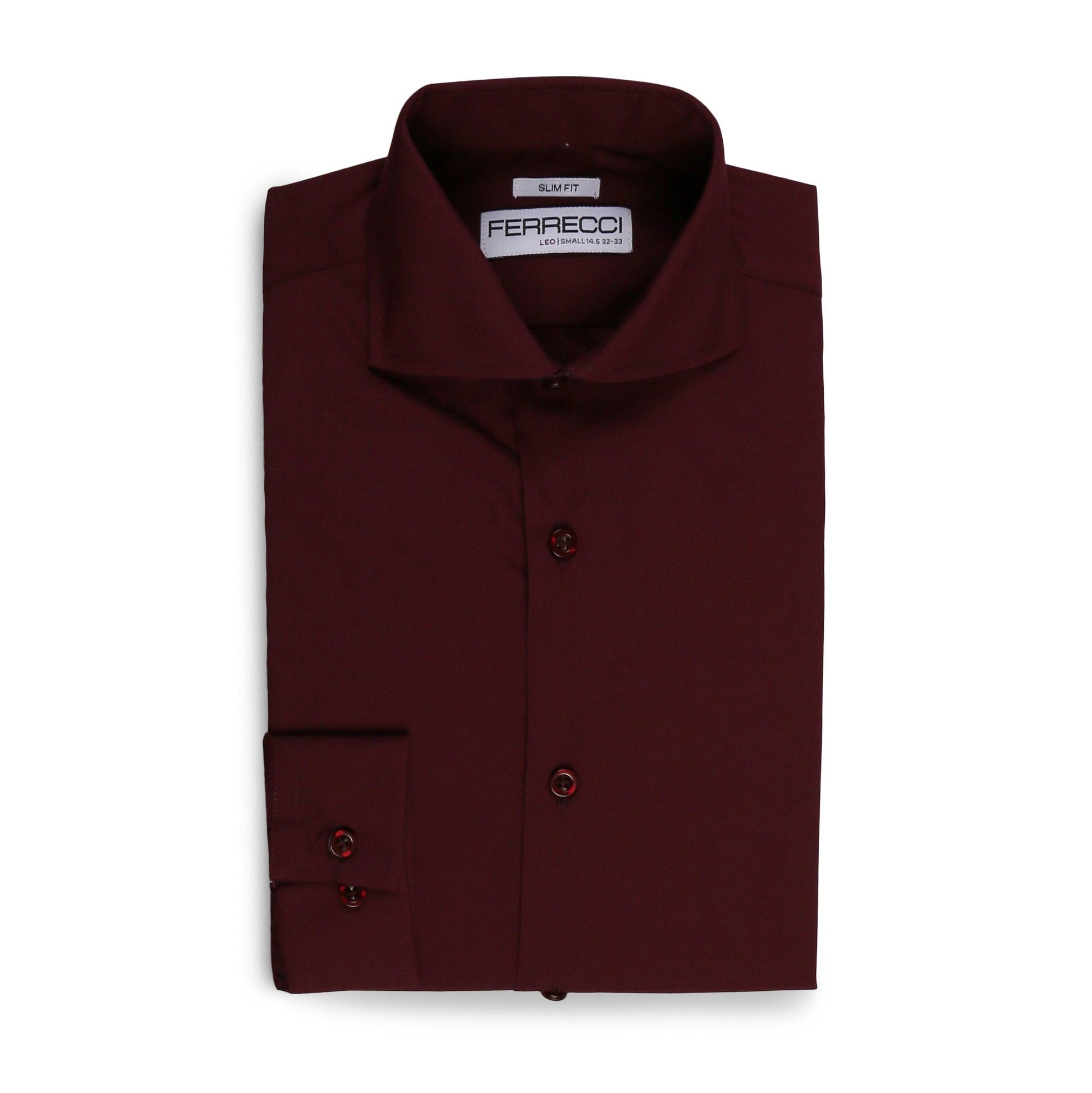 Leo Burgundy Mens Slim Fit Cotton Shirt - Ferrecci USA 