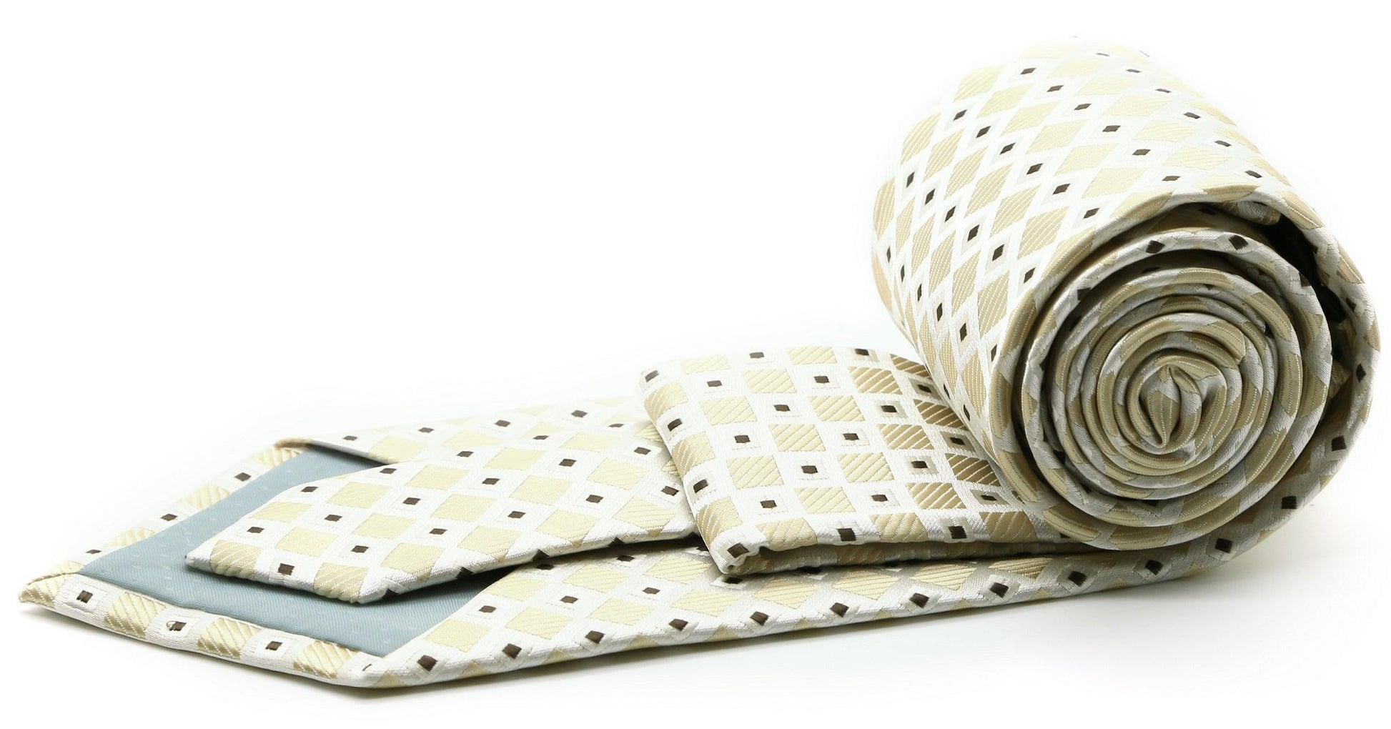 Mens Dads Classic Beige Geometric Pattern Business Casual Necktie & Hanky Set E-2 - Ferrecci USA 