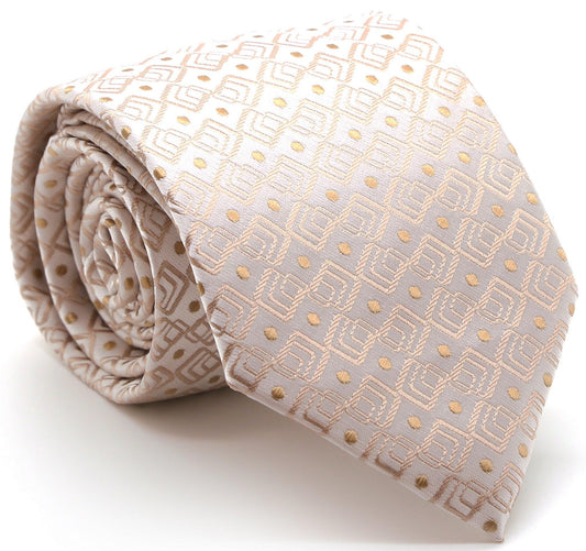 Mens Dads Classic Beige Geometric Pattern Business Casual Necktie & Hanky Set G-11 - Ferrecci USA 