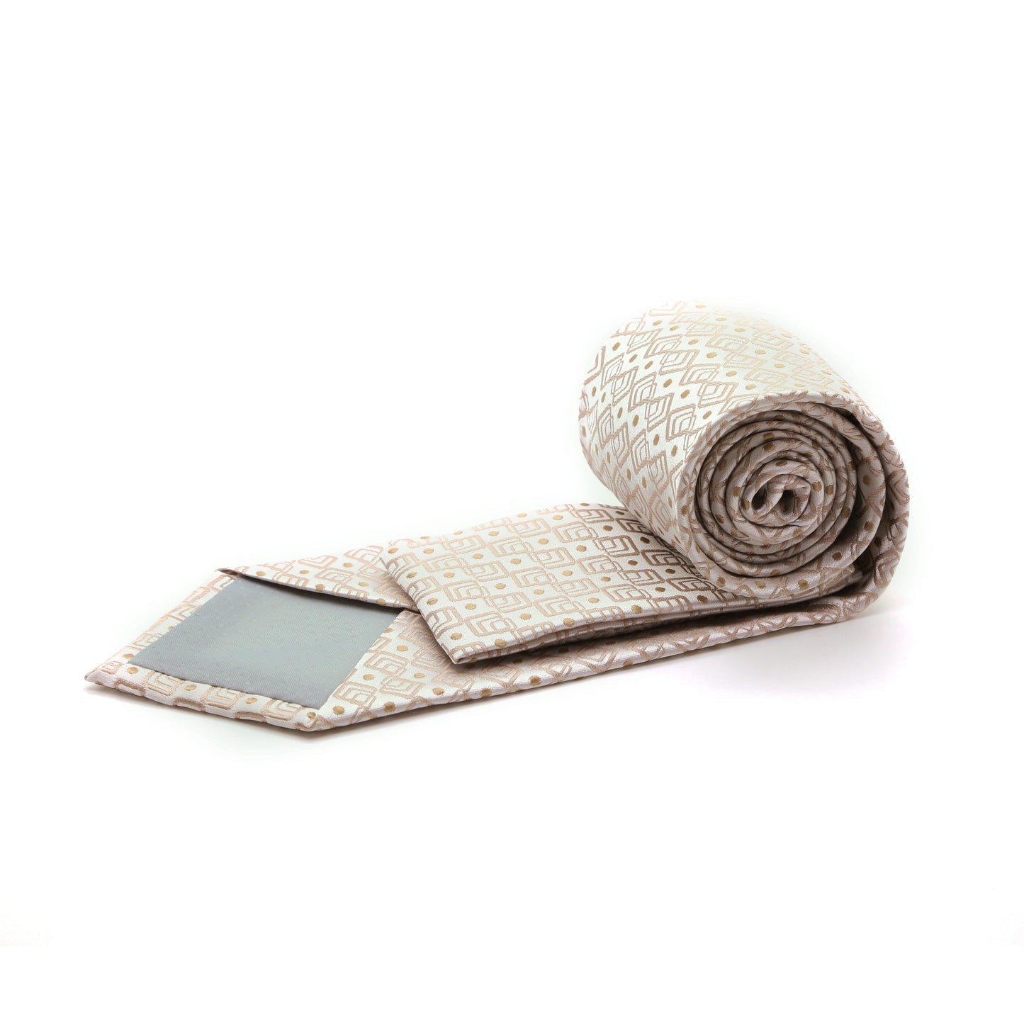 Mens Dads Classic Beige Geometric Pattern Business Casual Necktie & Hanky Set G-11 - Ferrecci USA 