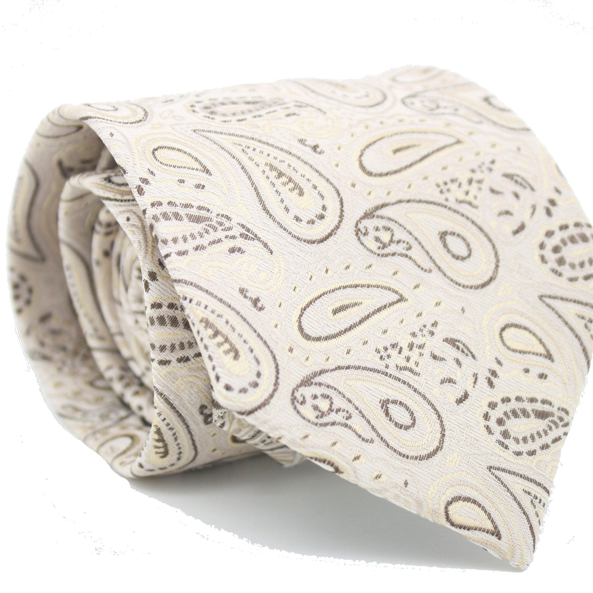 Mens Dads Classic Beige Paisley Pattern Business Casual Necktie & Hanky Set GF-4 - Ferrecci USA 