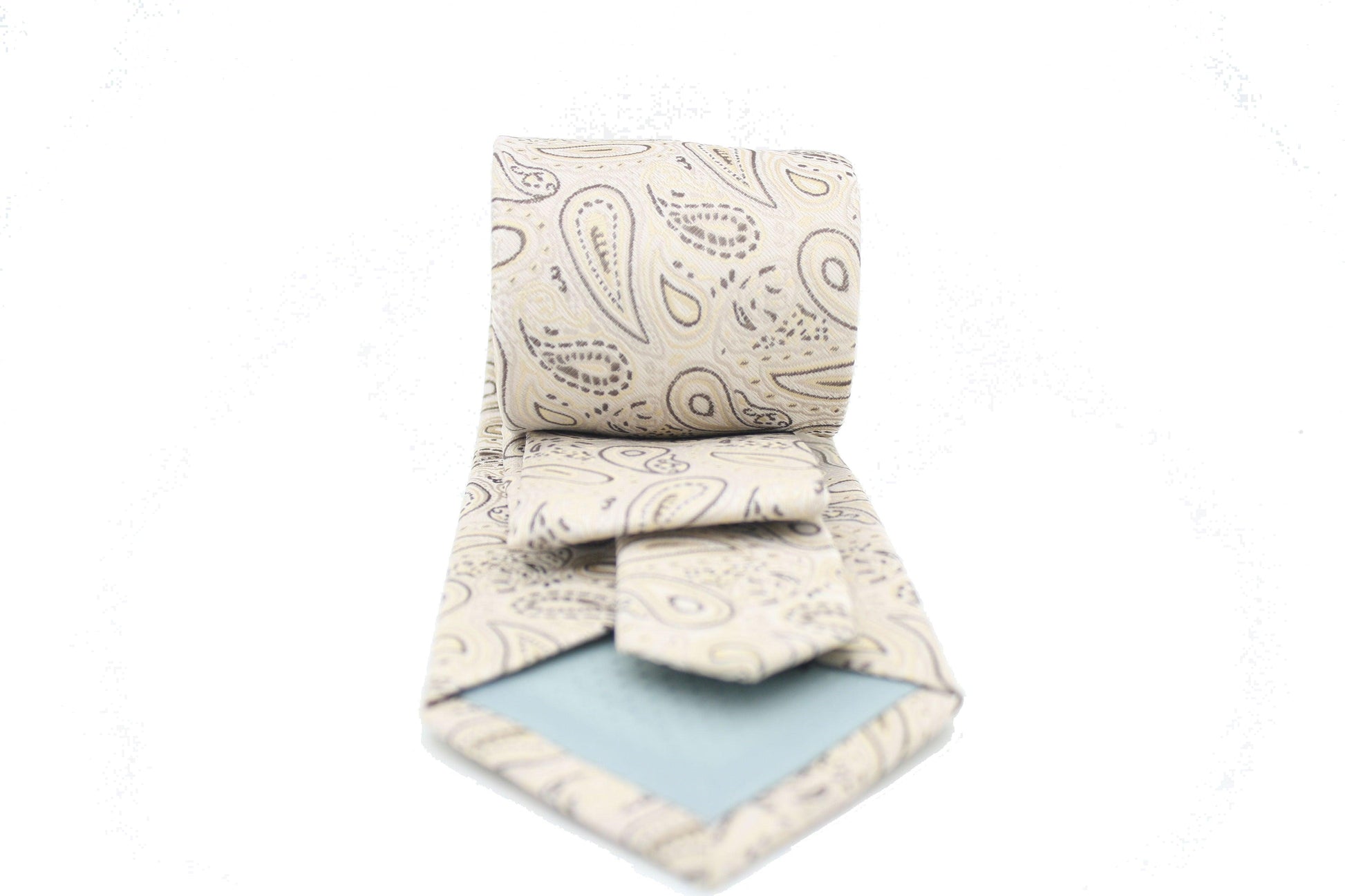 Mens Dads Classic Beige Paisley Pattern Business Casual Necktie & Hanky Set GF-4 - Ferrecci USA 