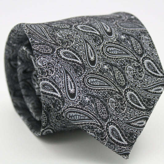 Mens Dads Classic Black Paisley Pattern Business Casual Necktie & Hanky Set EF-2 - Ferrecci USA 