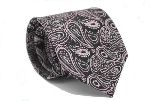 Mens Dads Classic Black Pink Paisley Pattern Business Casual Necktie & Hanky Set GF-2 - Ferrecci USA 