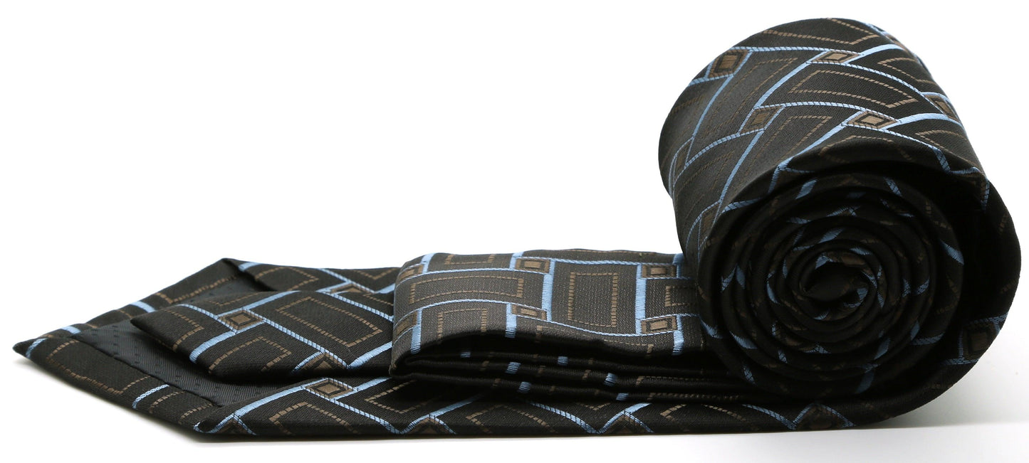 Mens Dads Classic Black Stripe Pattern Business Casual Necktie & Hanky Set Z-1 - Ferrecci USA 