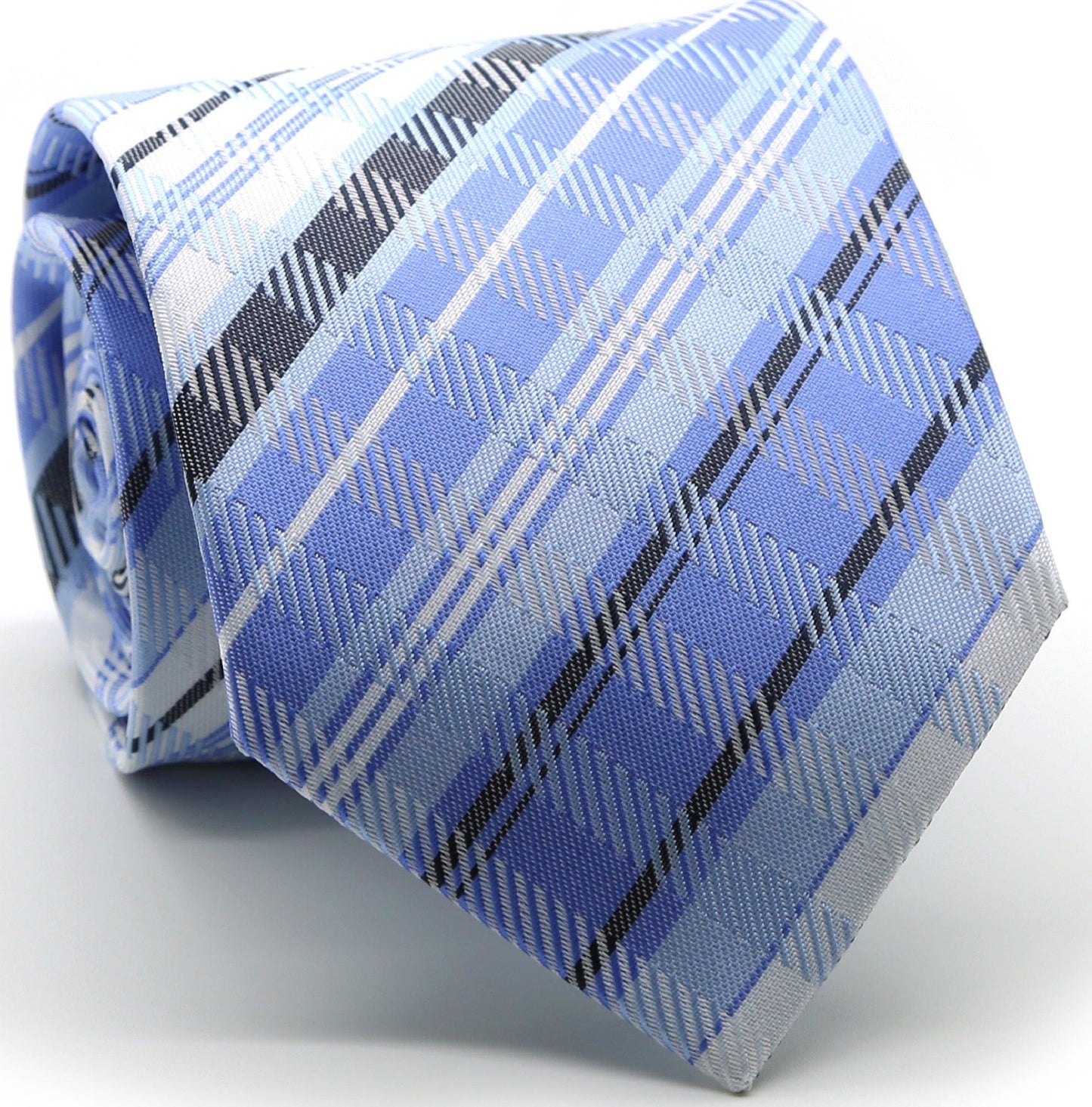 Mens Dads Classic Black Striped Pattern Business Casual Necktie & Hanky Set VO - Ferrecci USA 