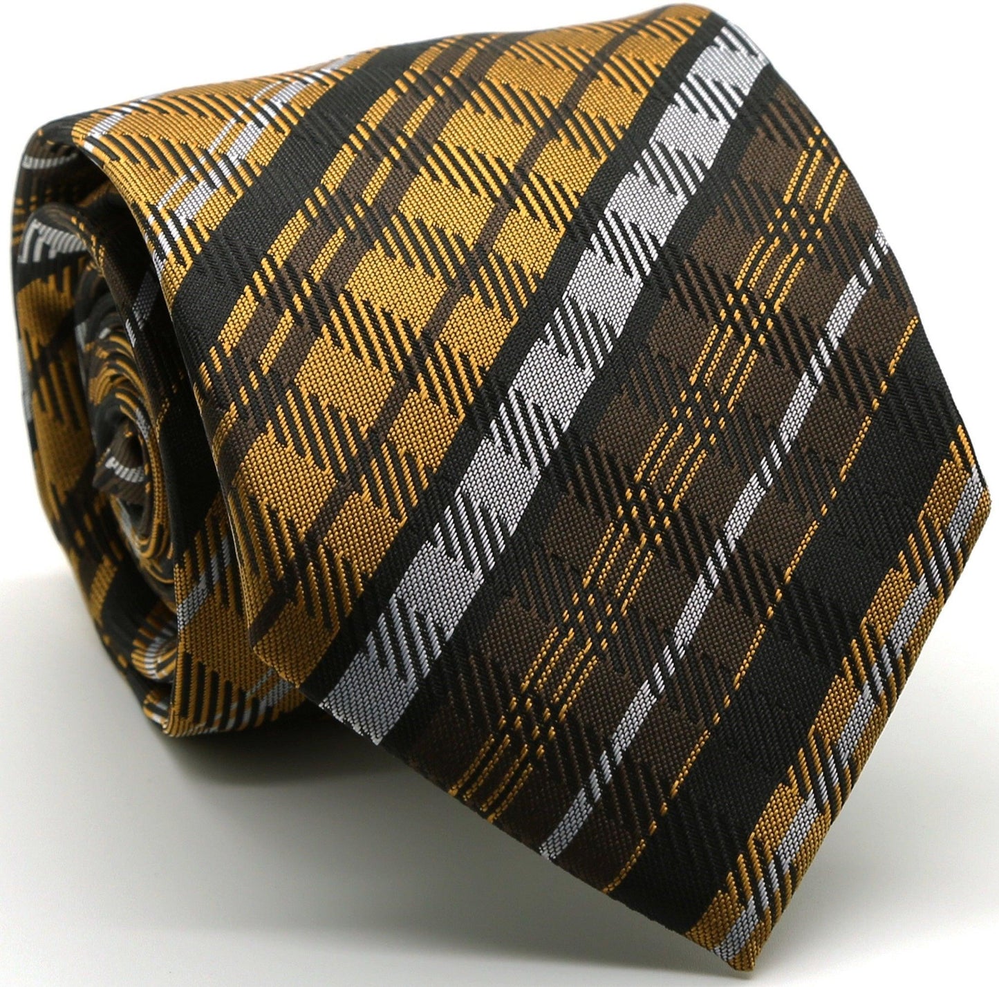 Mens Dads Classic Black Striped Pattern Business Casual Necktie & Hanky Set VO - Ferrecci USA 