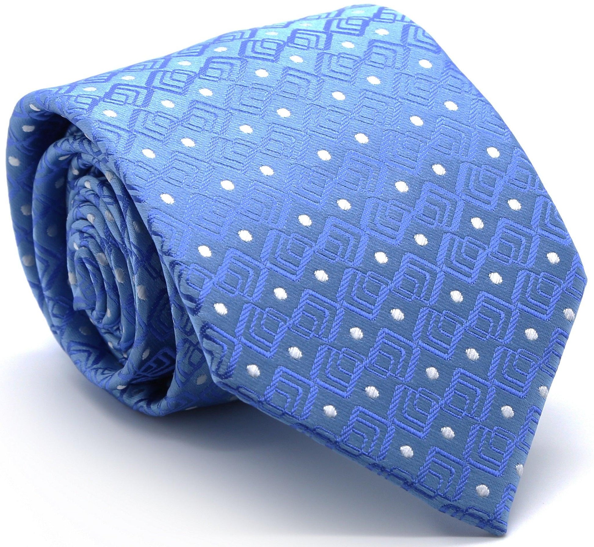 Mens Dads Classic Blue Geometric Pattern Business Casual Necktie & Hanky Set G-9 - Ferrecci USA 