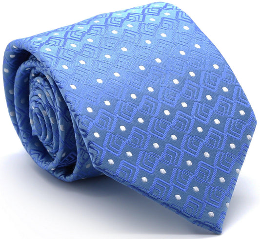 Mens Dads Classic Blue Geometric Pattern Business Casual Necktie & Hanky Set G-9 - Ferrecci USA 