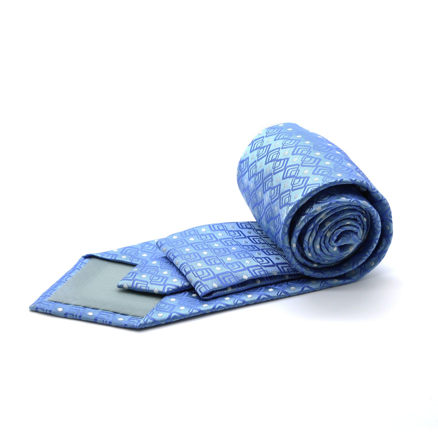 Mens Dads Classic Blue Geometric Pattern Business Casual Necktie & Hanky Set G-9 - Ferrecci USA 