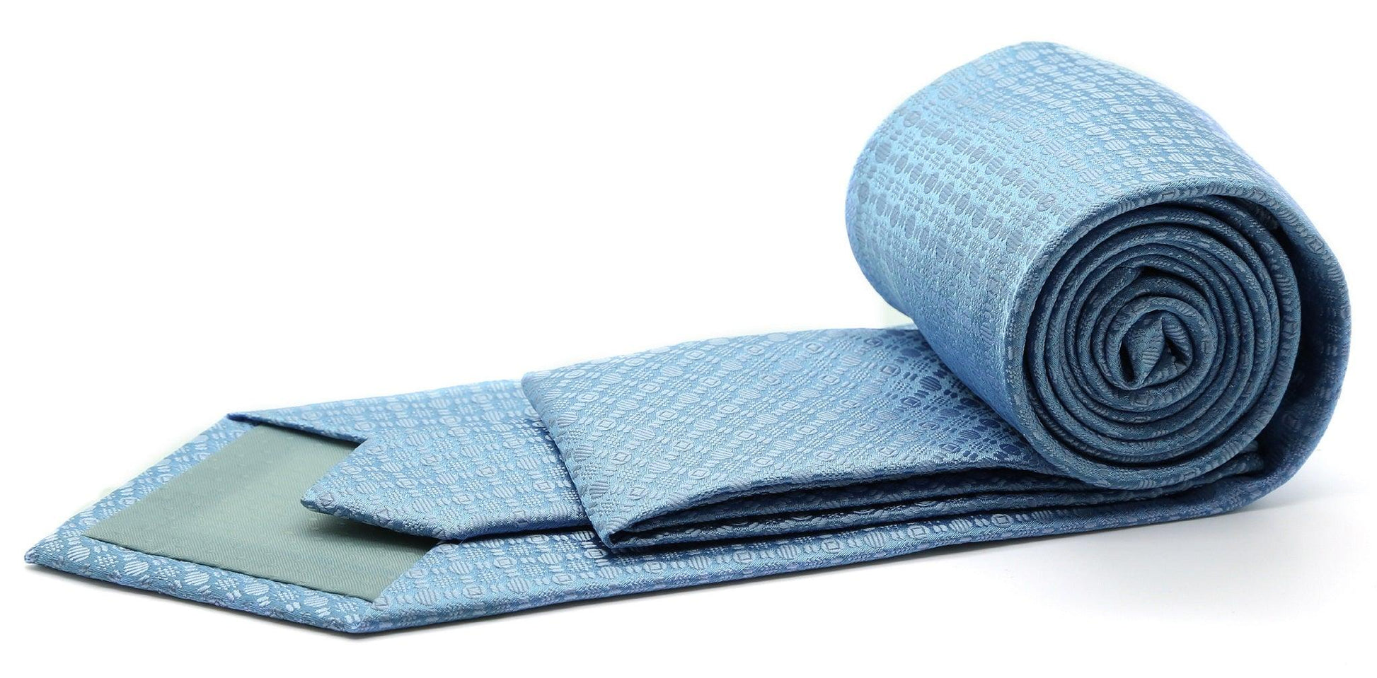 Mens Dads Classic Blue Geometric Pattern Business Casual Necktie & Hanky Set R-11 - Ferrecci USA 