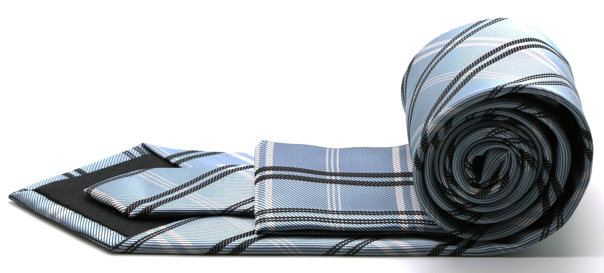Mens Dads Classic Blue Stripe Pattern Business Casual Necktie & Hanky Set Z-4 - Ferrecci USA 