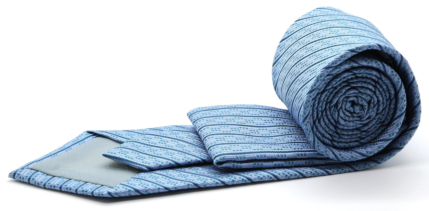 Mens Dads Classic Blue Striped Pattern Business Casual Necktie & Hanky Set C-8 - Ferrecci USA 
