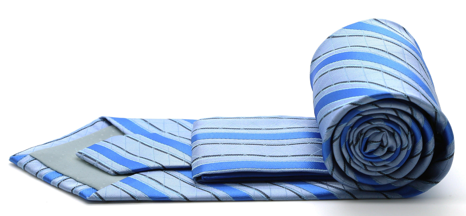 Mens Dads Classic Blue Striped Pattern Business Casual Necktie & Hanky Set Q-7 - Ferrecci USA 